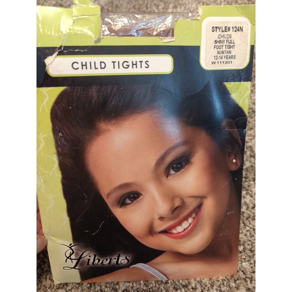 LIBERTS Suntan Shiny Full Foot Tights Dance 12 14 Years Style 124N Retro